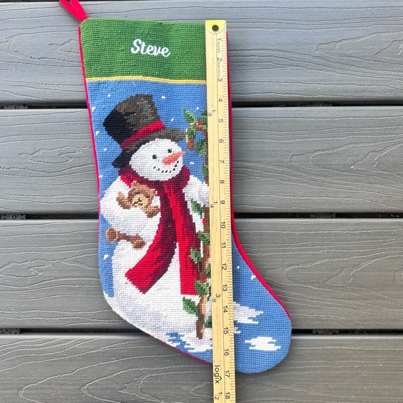 Christmas Needlepoint Wool Stocking Snowman Monogrammed Steve - Picture 9 of 10